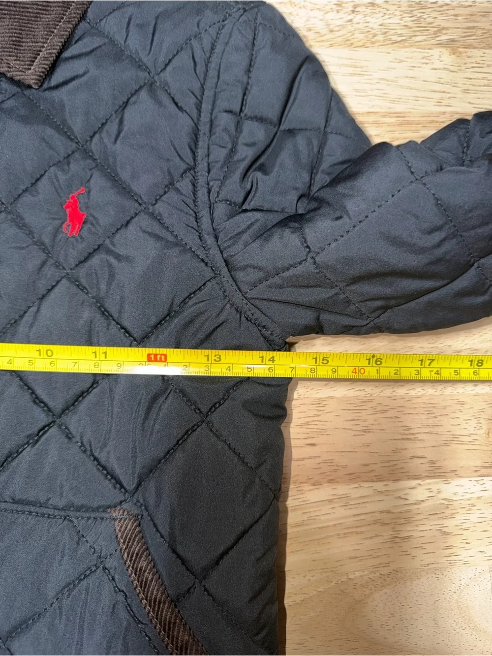 Polo Ralph Lauren Kids Black Quilted Barn Jacket Brown Corduroy Collar Size 6
